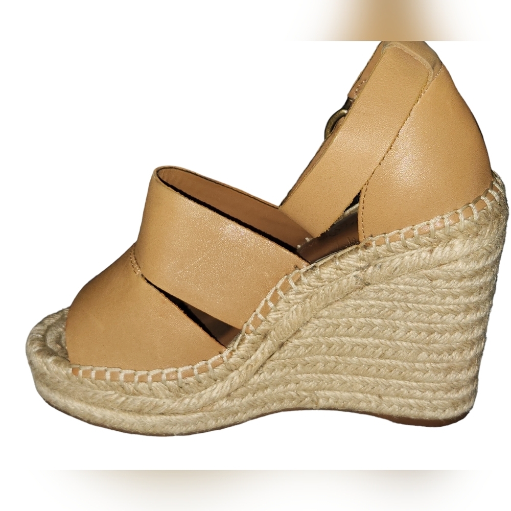 Treasure & Bond Tan Leather Espadrille Wedge Sandals Ankle Strap Buckle Closure - Picture 6 of 9